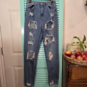 Missguided + Blue Skinny Jeans Distressed Style